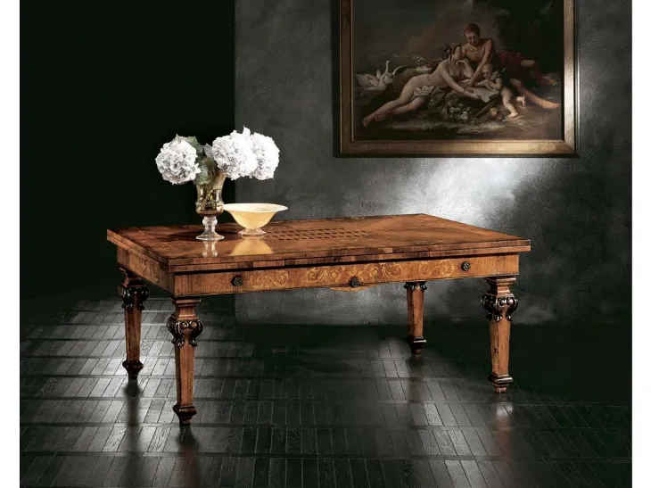 Tavolo allungabile Antiquaria in legno massello con decori e intagli di Bamart