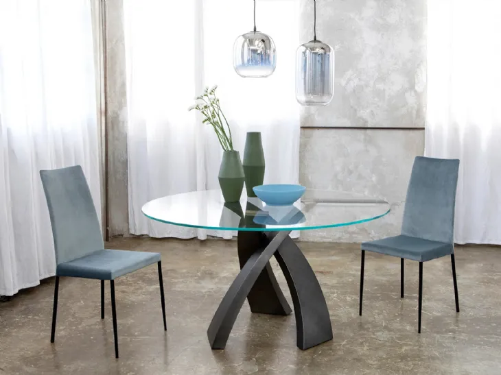Tavolo rotondo Eliseo Brushed con top in vetro di Tonin Casa