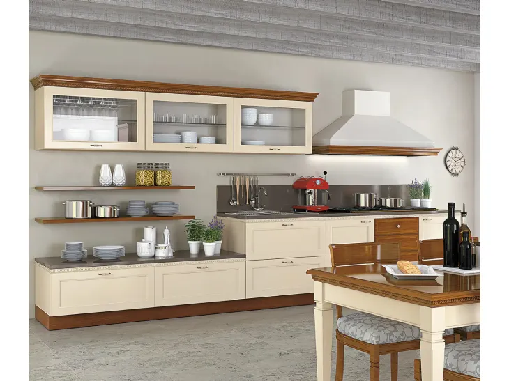 Cucina Classica lineare in legno laccato opaco I Ciliegi composizione 02 Le Fablier
