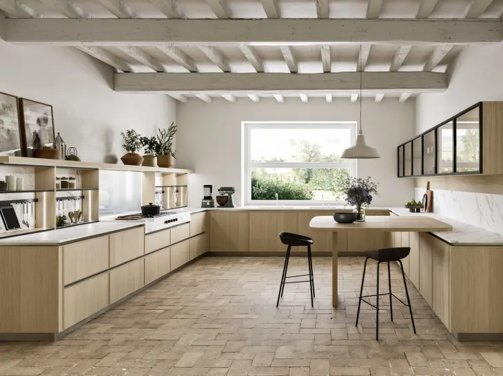 Cucina Design angolare con penisola Quadra 02 in Rovere di Snaidero
