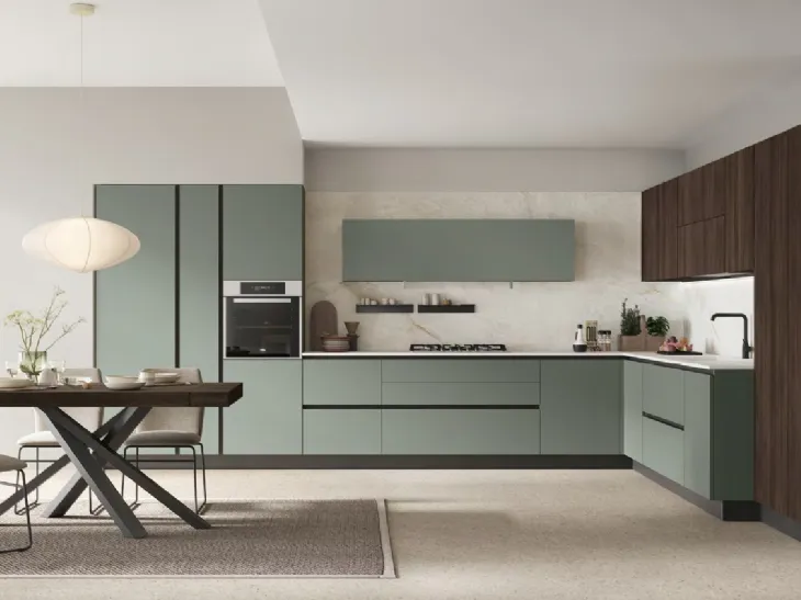 Cucina Moderna angolare Infinity 07 in Pet e Rovere Cumino di Stosa