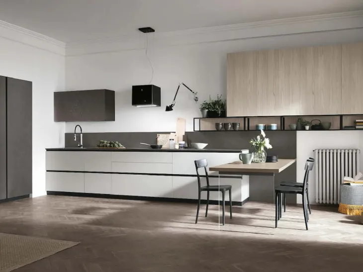 Cucina Moderna ad angolo Metropolis 07 in Pet, Cemento e Larice di Stosa