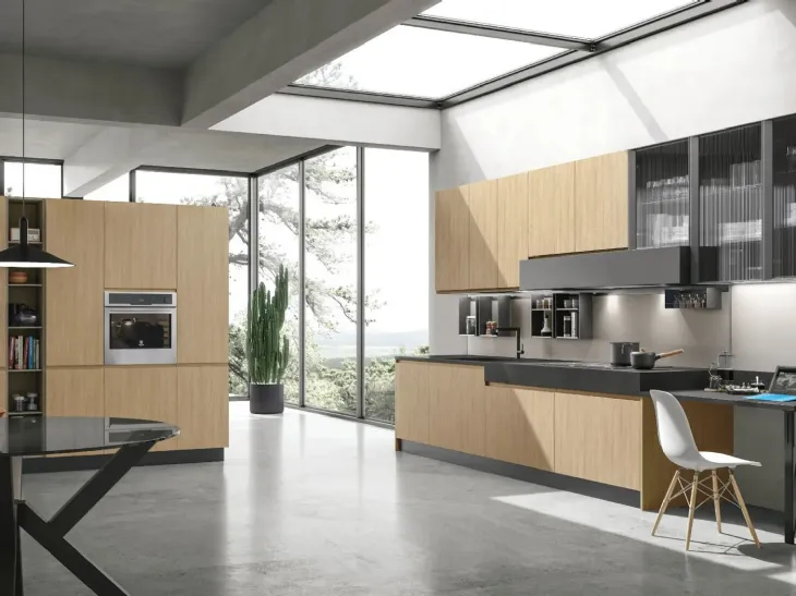 Cucina Moderna ad angolo Karma 08 in Rovere Essenza Termo strutturato di Stosa