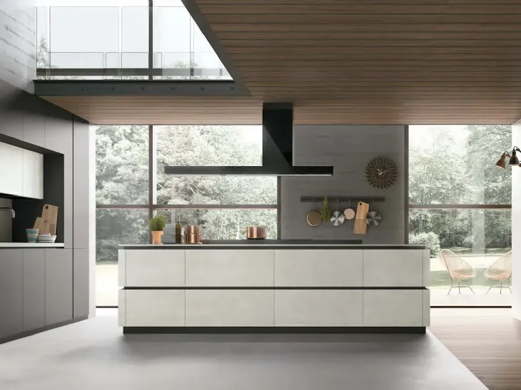 Cucina Moderna in Pet con isola in materico Cemento Metropolis 11 di Stosa
